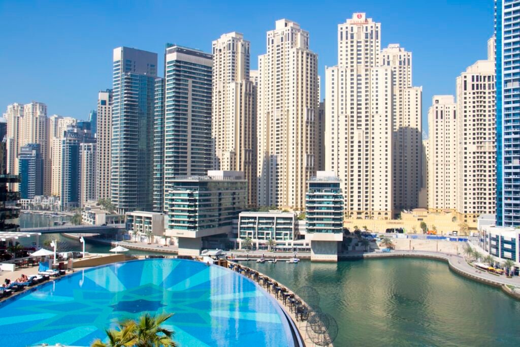 Residential towers and pool in Dubai